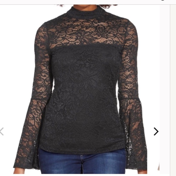 NWT! SZ XS BLACK LACE MOCK-NECK LONG-SLEEVE TOP - Picture 1 of 2